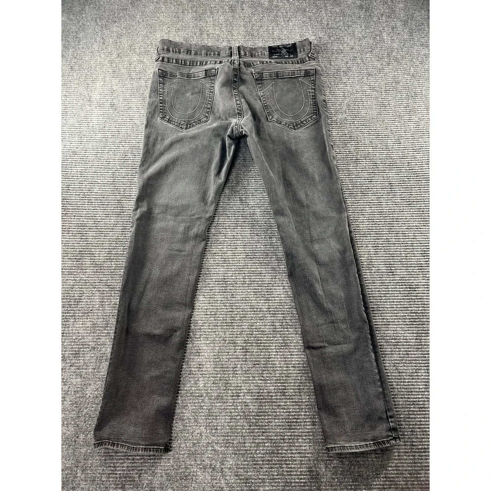 True Religion Geno Slim Fit Jeans Mens 36x33 Gray Faded Denim Horseshoe Stitch